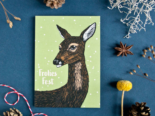 Weihnachtskarte Reh (grün), A6