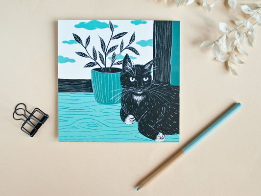 Quadratische Postkarte Katze