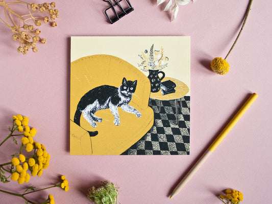 Quadratische Postkarte Katze