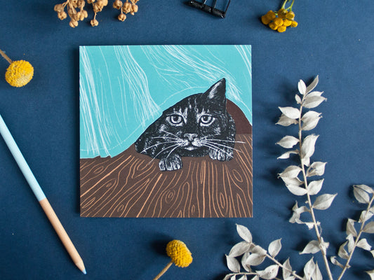 Quadratische Postkarte Katze