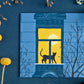 Quadratische Postkarte Katze im Fenster