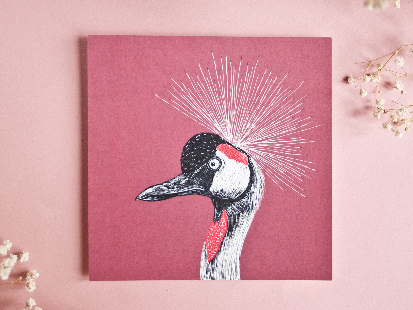 Quadratische Postkarte Kronenkranich