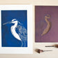 Reiher, original Linoldruck, Vogel Druckgrafik