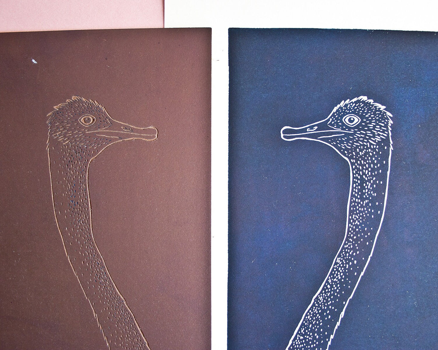 Vogel Strauß, original Linoldruck