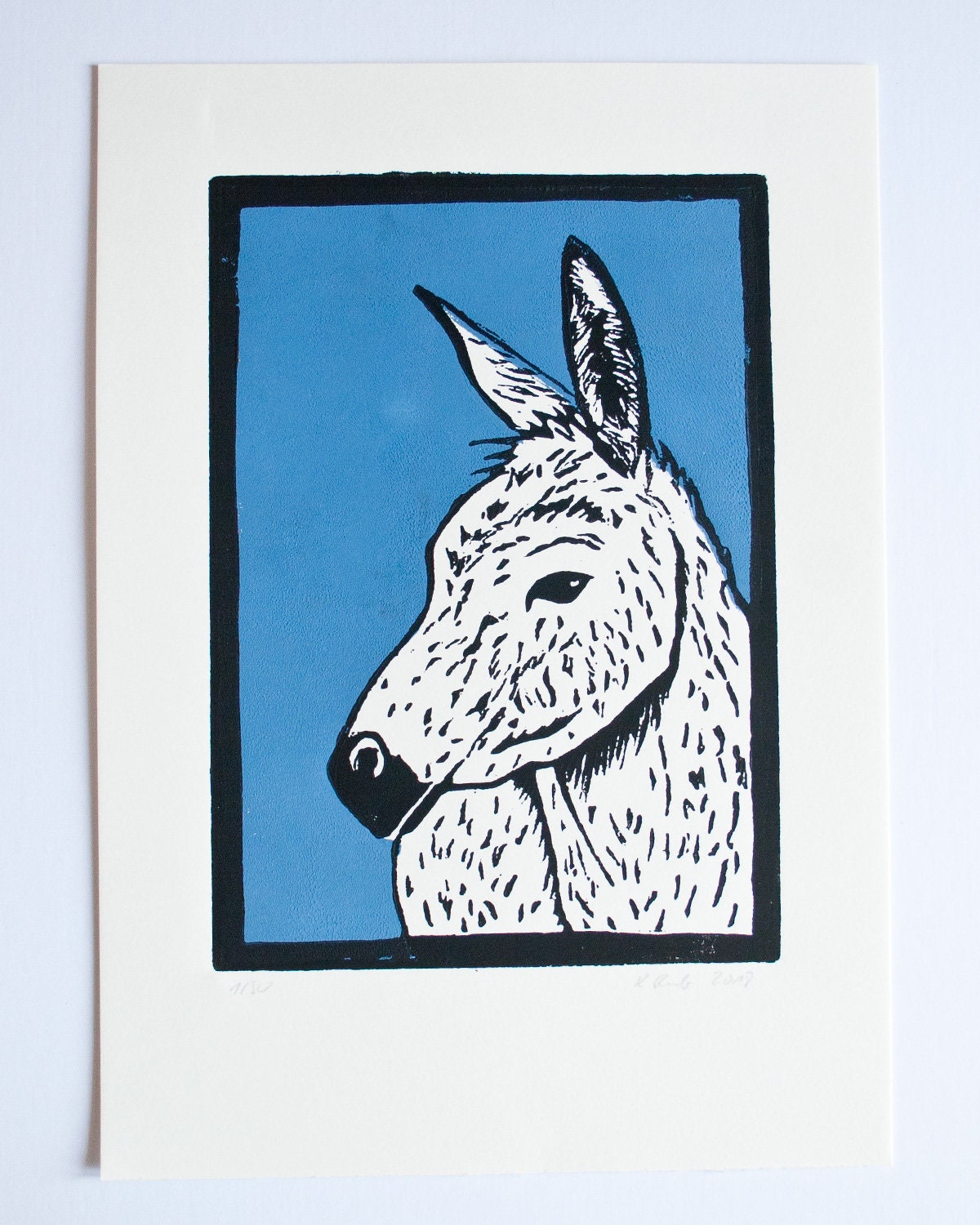 Linoldruck Esel, Original Grafik Tier Illustration