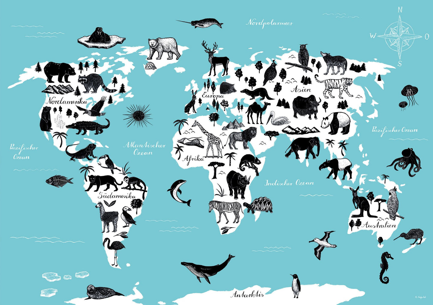 Weltkarte der Tiere für Kinder A1