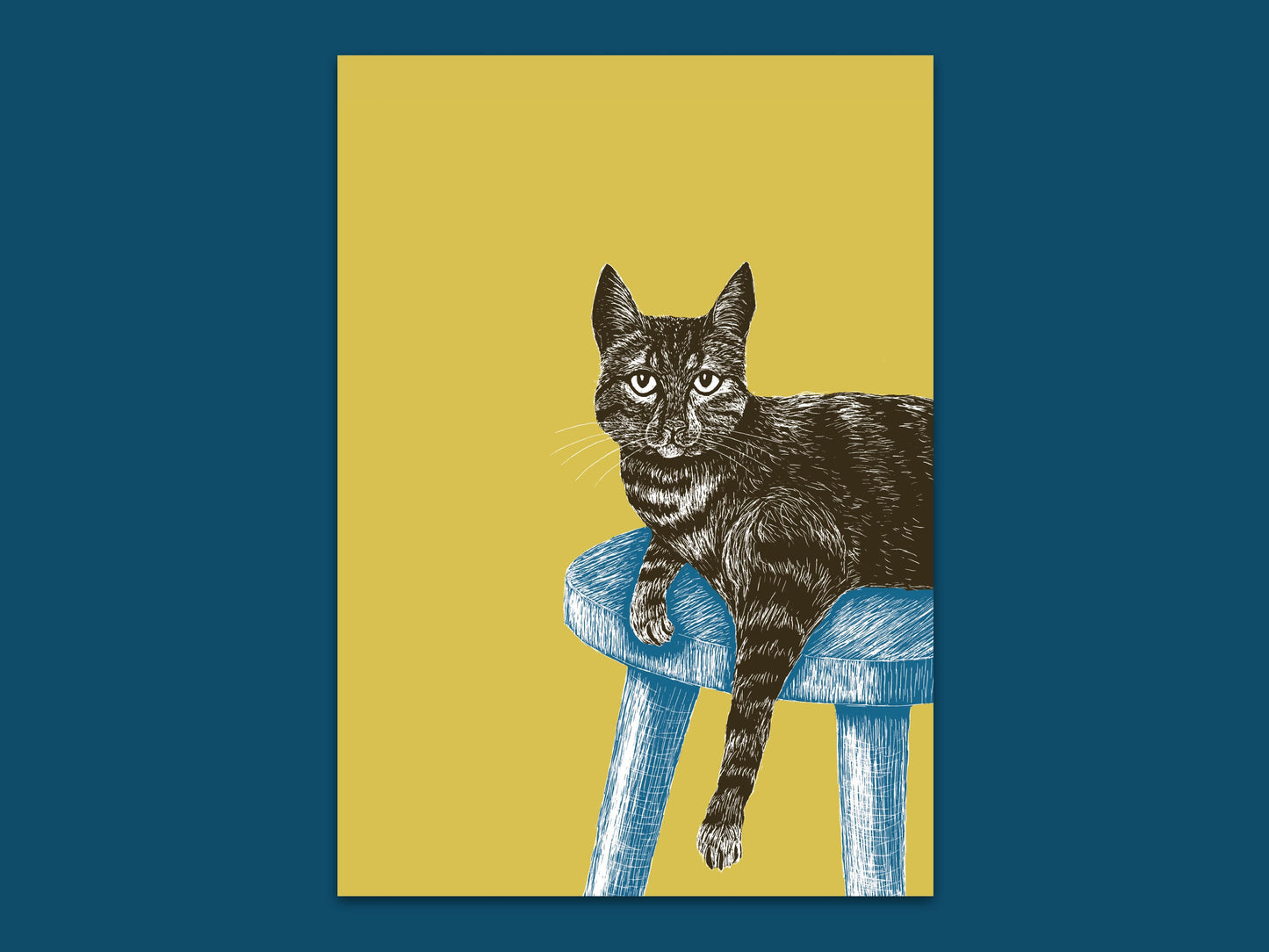 Poster A4 Katze auf Hocker
