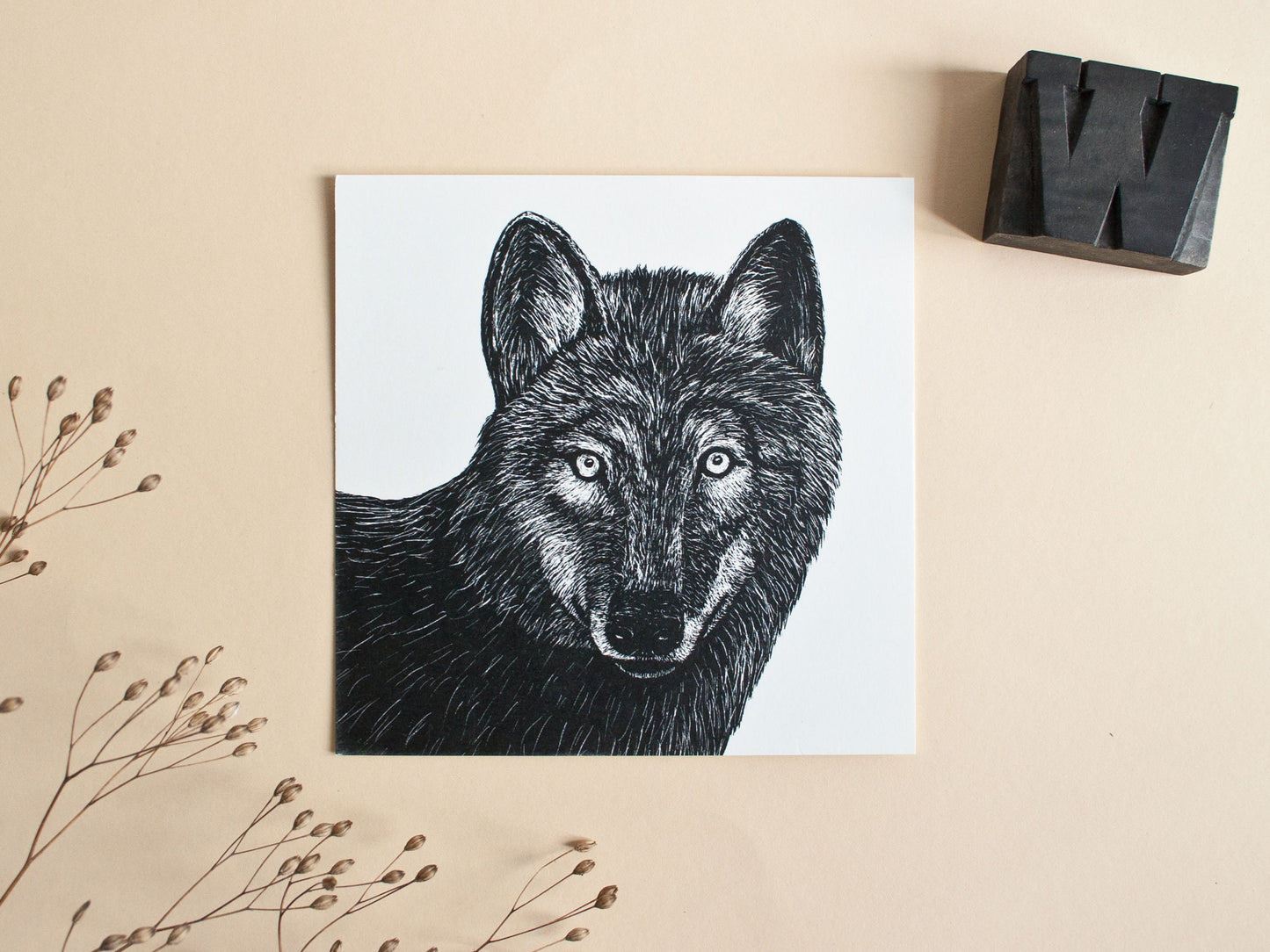 Quadratische Postkarte Wolf