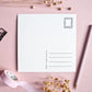 Quadratische Postkarte Katze mit Vase Rückseite