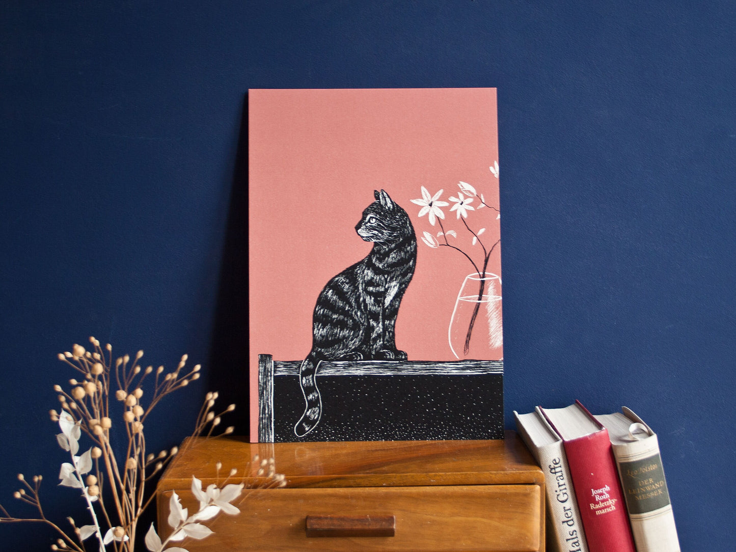 Poster A4 Katze mit Vase