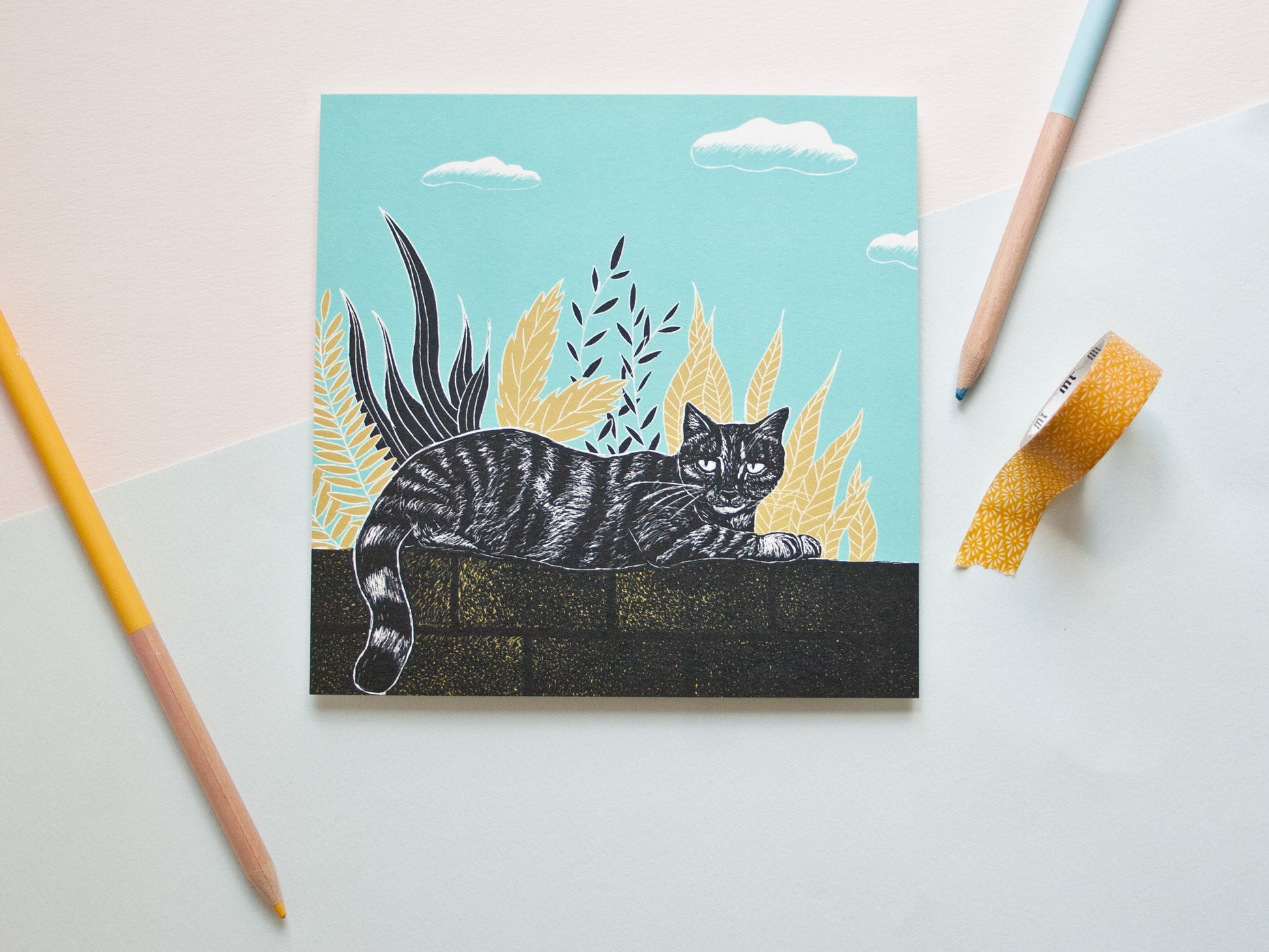 Quadratische Postkarte Katze